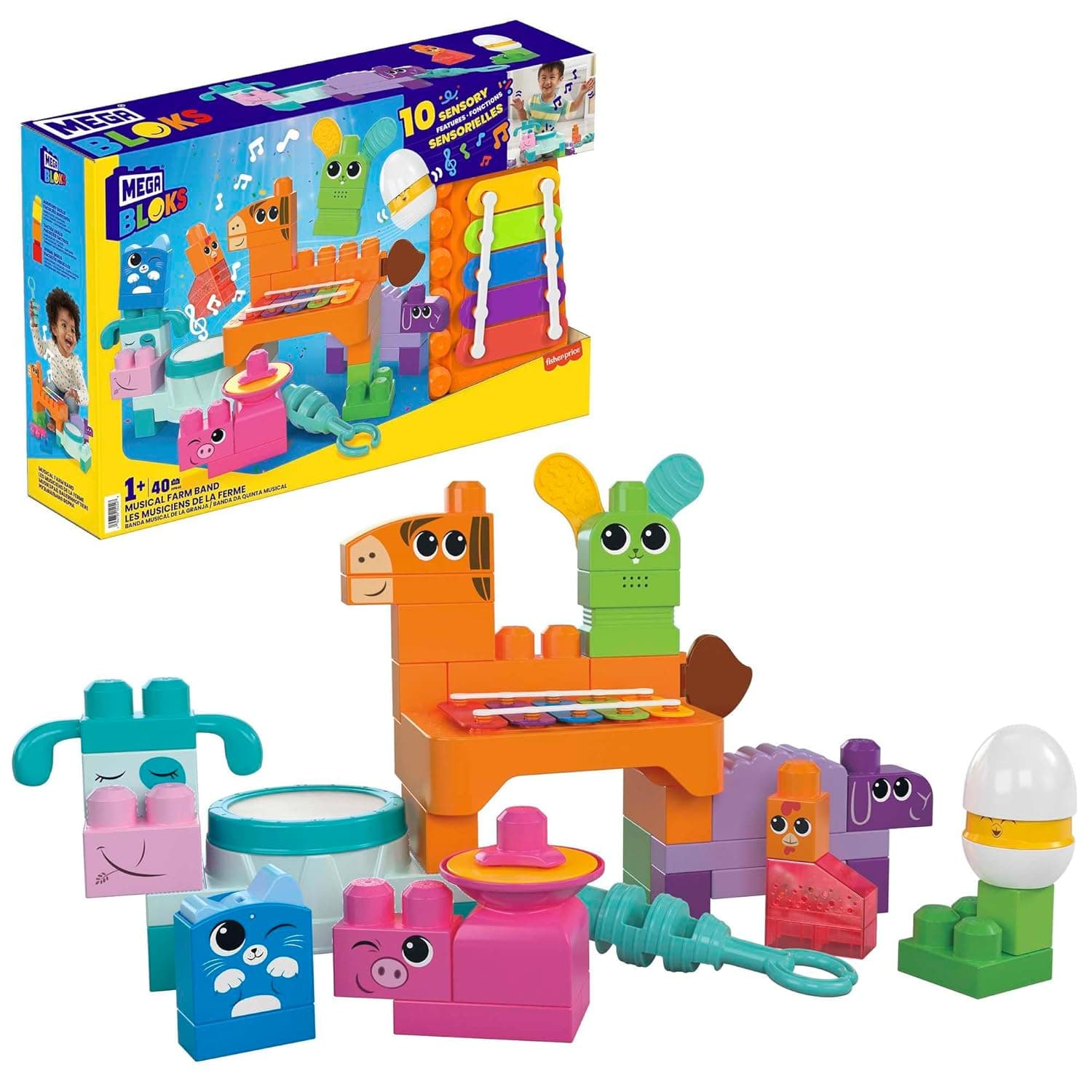 MEGA Bloks banda de quinta musical 45 blocos sensoriais de construção, brinquedo + 1 ano (Mattel HPB46)