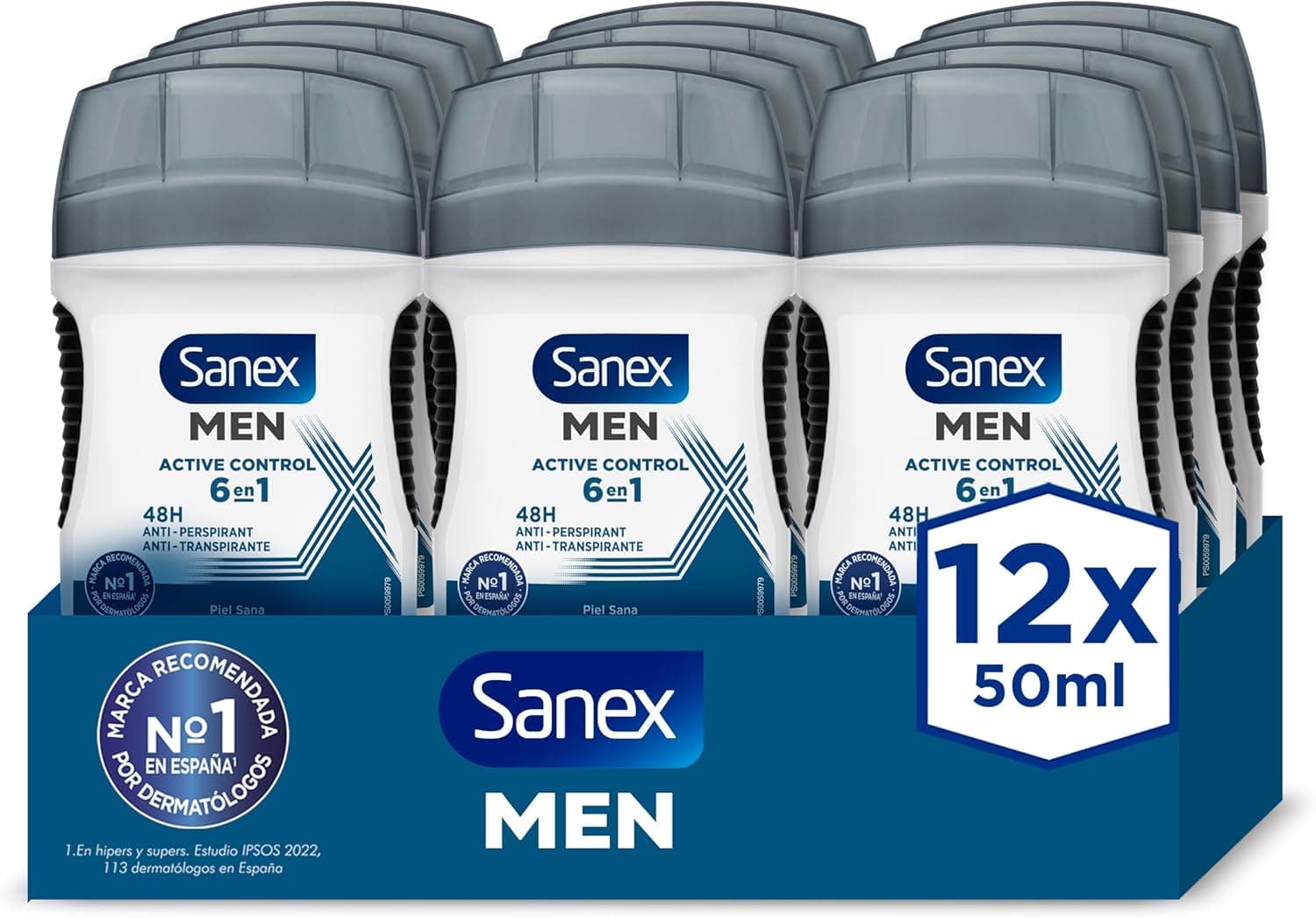Sanex Men Active Control | Desodorizante stick antitranspirante para homem, 48h de proteção, 0% álcool, pack de 12 x 65 ml