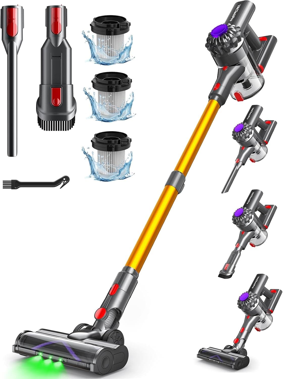 ACTechPro V15 Aspirador sem cabo, 35 kPa aspirador de mão, 6 em 1 sem fios com 35 minutos de autonomia e bateria removível, aspirador vassoura ideal para pêlo de animal de estimação/tapete/chão duro