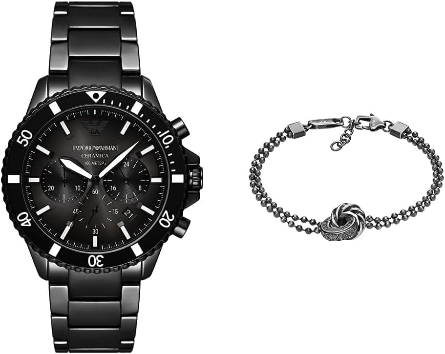 Emporio Armani | Relógio cronógrafo masculino em cerâmica e aço inoxidável preto