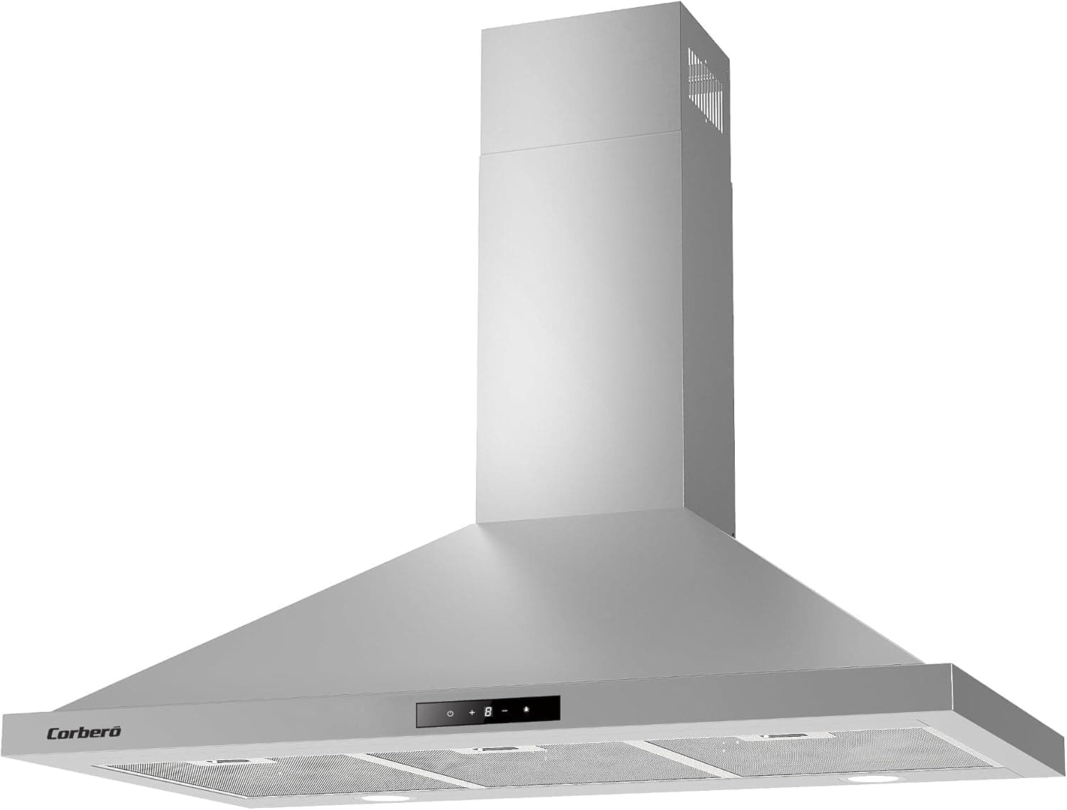 Extrator pirâmide branco, 90 cm, fluxo de 750 m3/h, 165W, 3 velocidades, filtro de alumínio de 3 camadas, filtro de carbono