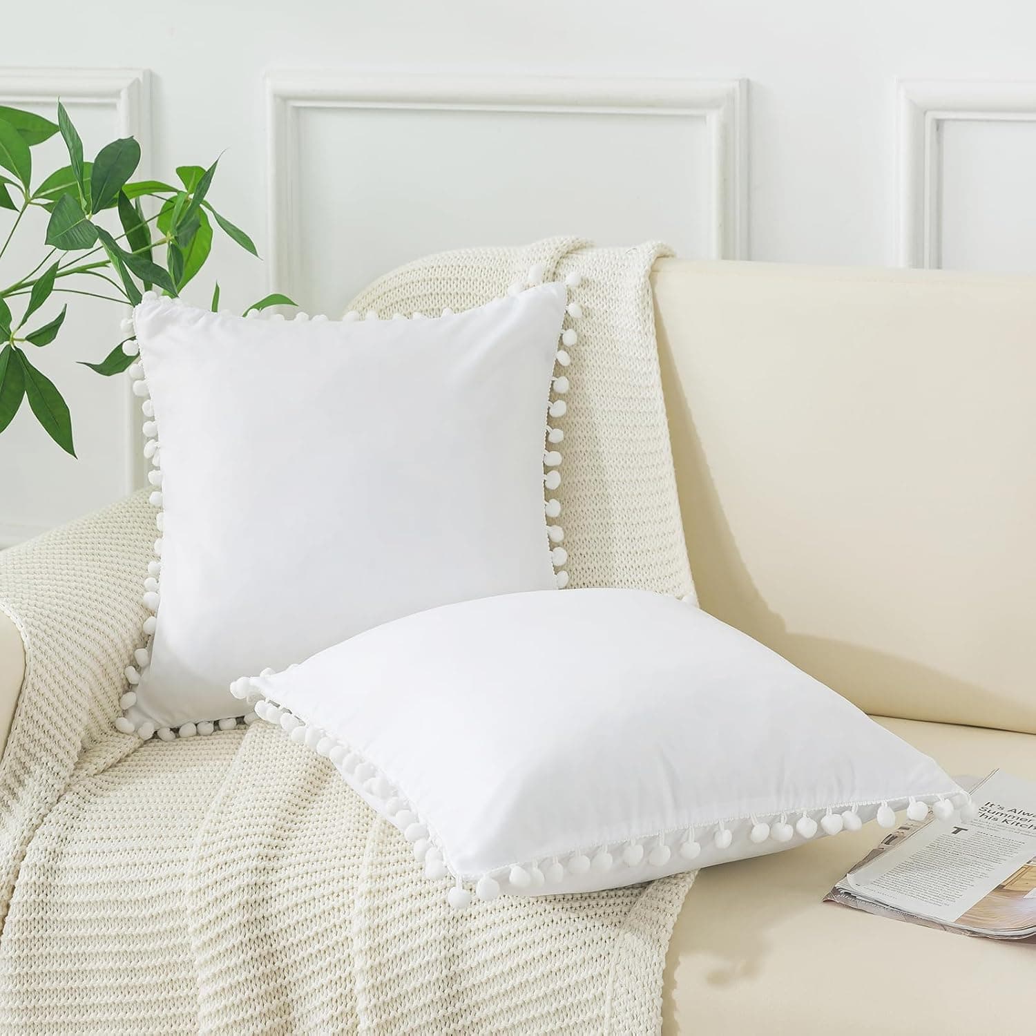 ZTYROLJ Ball Tassel | Conjunto de 2 fronhas 80 x 80 cm em microfibra suave com fecho e borlas