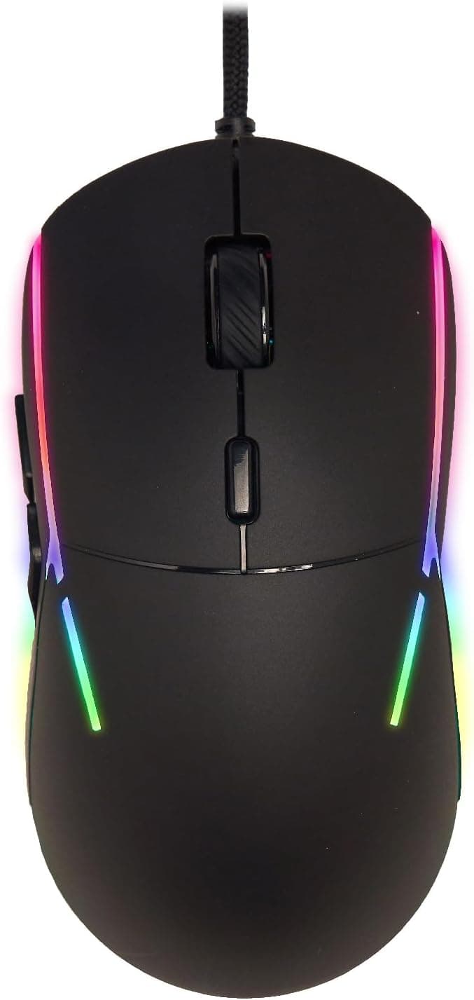 SPYCO - Rato Gaming ergonómico, chipset PMW 3360, 12.000 dpi | 1000 Hz taxa de sondagem, luz RGB | 6 botões programáveis, fio Paracord, preto