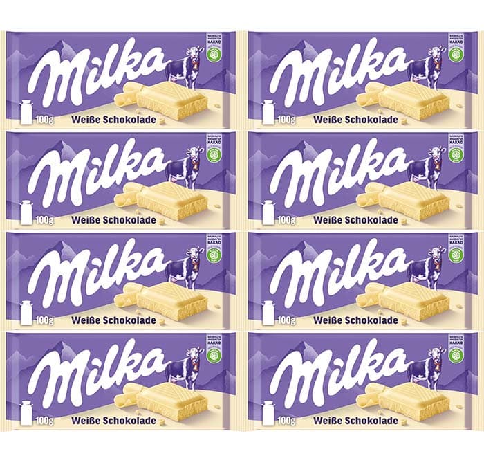 Milka Tablet de chocolate branco dos Alpes 100 g x 8