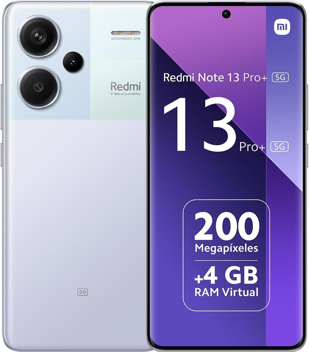 Xiaomi Redmi Note 13 Pro+ 5G Smartphone de 8 + 256 GB, ecrã de 6,67" AMOLED 1,5 K 120 Hz, MediaTek Dimensity 7200 Ultra, câmara tripla de até 200 MP, Hypercharge 120 W, roxo