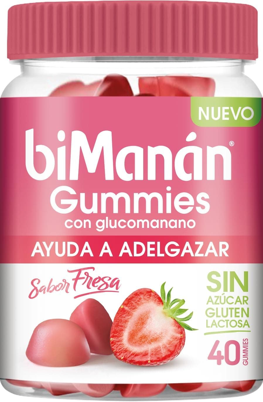 BIMANÁN Gummies com Glucomanano, ajudam a controlar o peso, sabor morango - 40 Gummies