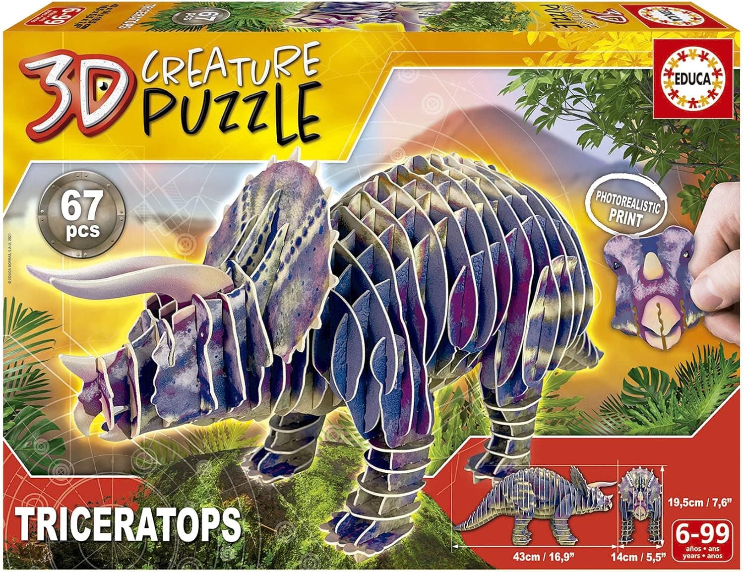Educa Triceratops Creature Assemble 19183 | Puzzle 3D de dinossauro para crianças a partir dos 5 anos