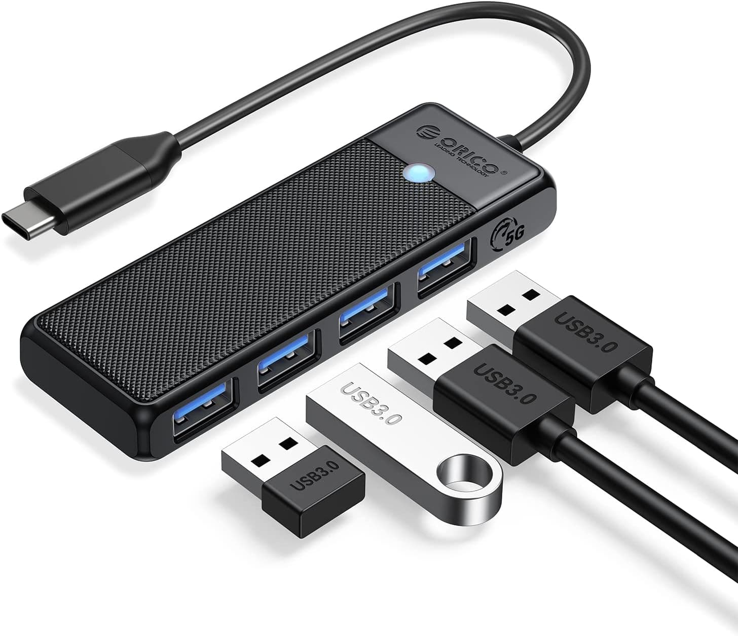 Hub USB, ORICO 4 em 1 adaptador USB C, hub USB 3.0 para PS5, Xbox, PC, USB Flash Drives, PC portátil, HDD móvel, 0,15 m preto