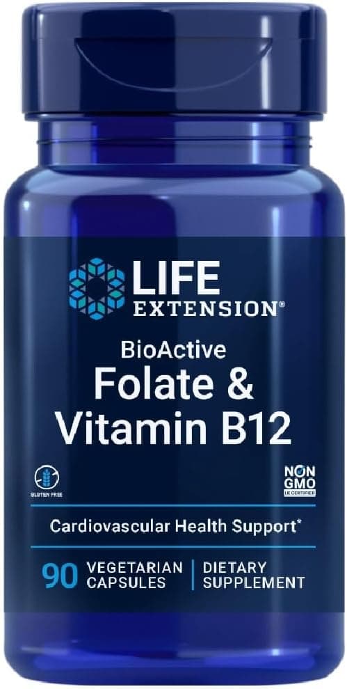 Life Extension BioActive, Folato e vitamina B12-90 cápsulas vegetais | Suplemento bioAtivo