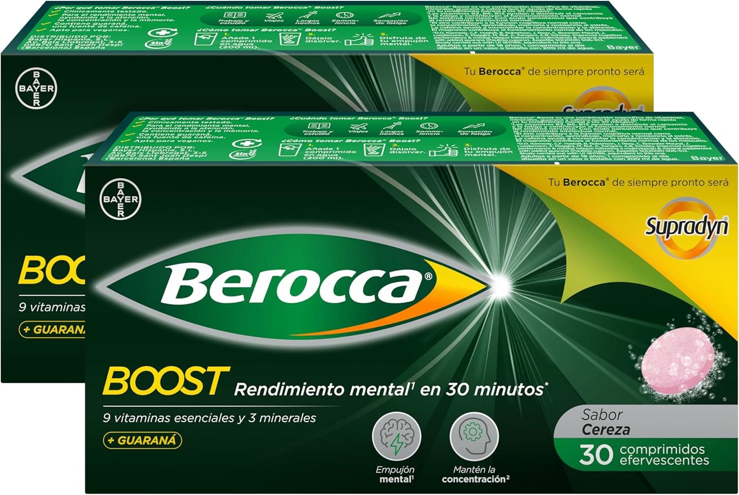 Berocca Boost Comprimidos fervescentes, complexo de vitaminas e minerais com cafeína e guará natural, para uma ajuda rápida no desempenho mental e físico, formato de poupança de 2 x 30 (60)