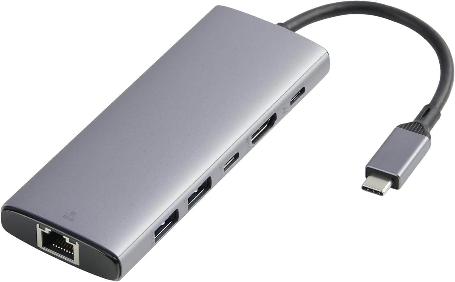 Amazon Basics 6 em 1 hub USB 3.1, (1 USB-C 100W PD Input, 2 USB-A, 1 USB-C, HDMI 4K, Ethernet), cinzento claro, 11,94 x 4,6 x 1,5 cm