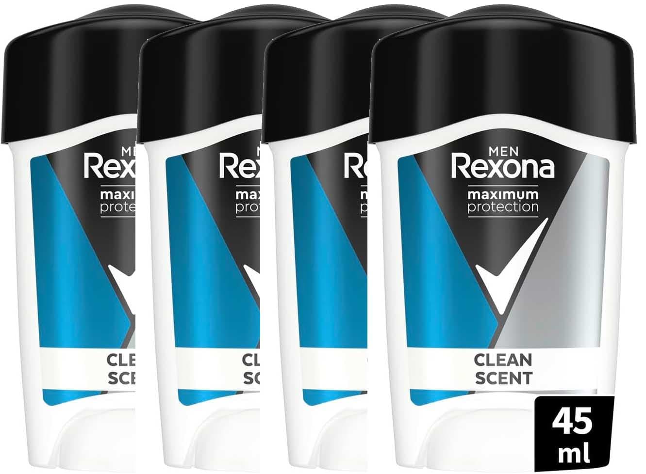 Rexona Maximum Protection Clean Scent Desodorante em creme anti-respirável, para homem, 45 ml