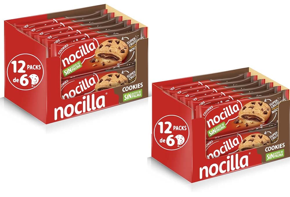 Nocilla, Cookies, Original, bolachas com pepitas de chocolate recheadas com creme de cacau com avelãs - 24 pacotes de 6 unidades, 2880 g