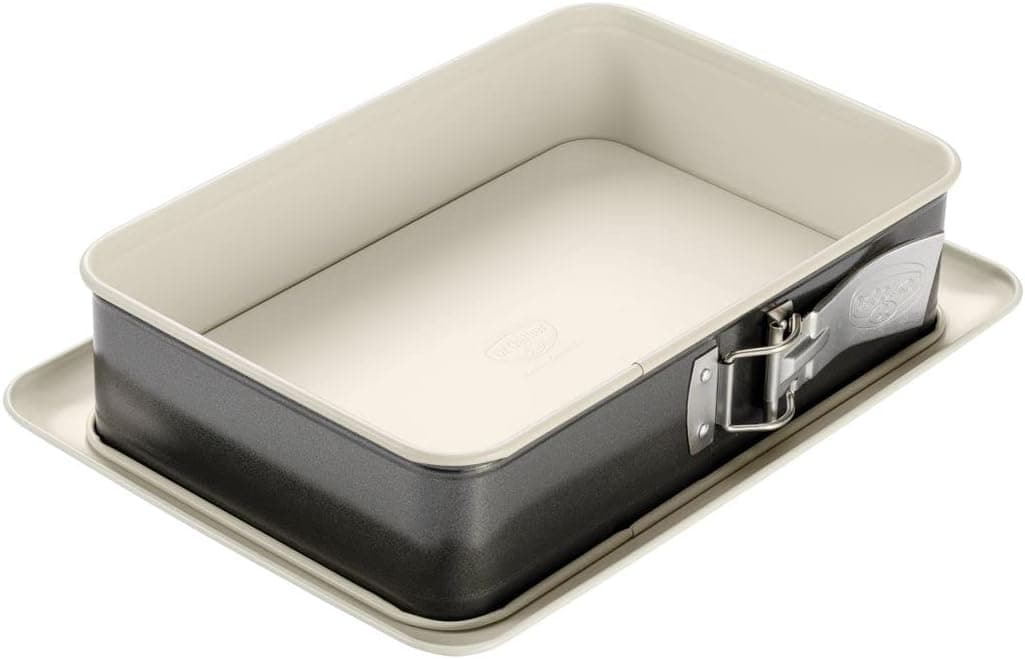 Dr. Oetker Molde desmontável de 1 fundo retangular com base antigotemento, aço reforçado com cerâmica e revestimento antiaderente especial, 28 x 18 x 7 cm, 1 unidade, creme-ancinzento carvão e creme
