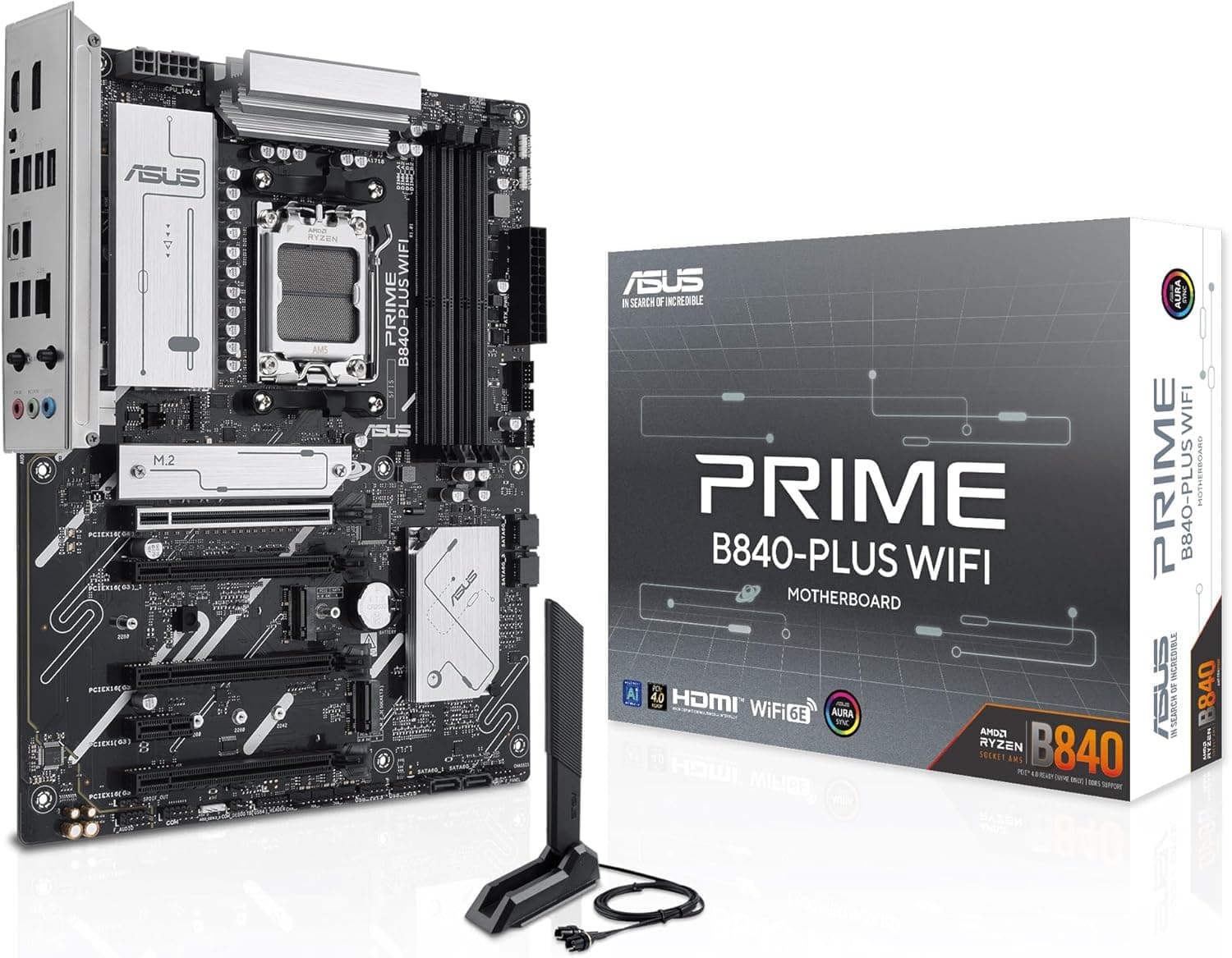 ASUS Prime B840-PLUS WiFi Placa de base AMD ATX, DDR5, PCIe 4.0 Ready, três ranhuras M.2, Wi-Fi 6E, Realtek 2,5 Gb Ethernet, DisplayPort, HDMI, USB 10 Gbps tipo A e Tipo-C, BIOS Flashback, Aura Sync
