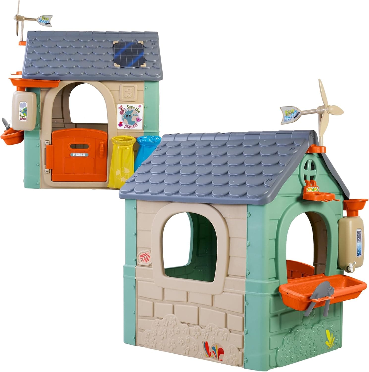 FEBER - Recycle Eco House, casa infantil feita de plástico reciclado, porta rebatível, cores luminosas e resistentes à luz solar, montagem fácil, a partir de 3 anos, famosa (FEH26000)