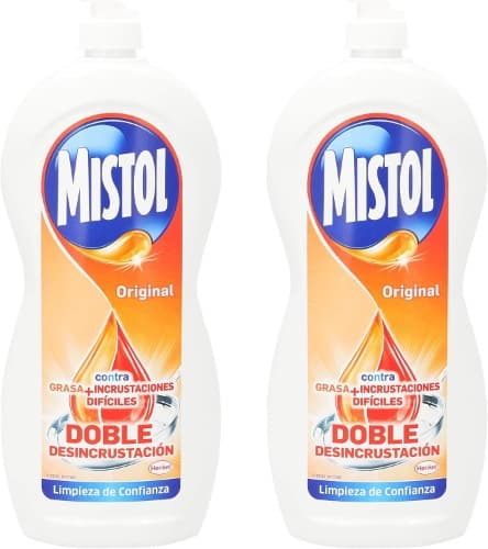 Mistol - Lava-louças à mão - detergente máquina de lavar louça líquido concentrado, poderoso removedor de gordura e manchas difíceis com efeito brilhante, 900 ml x 2