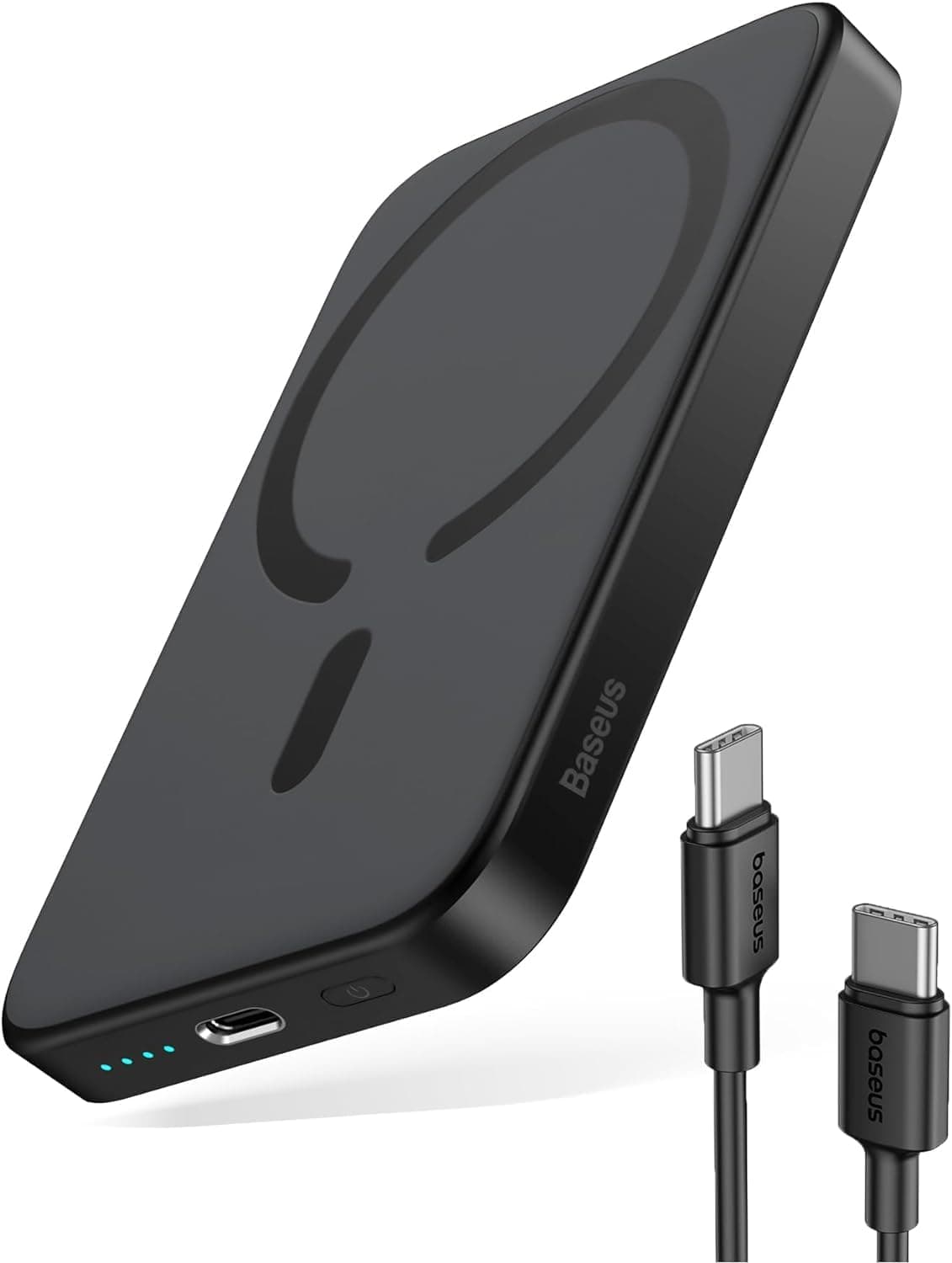 Baseus Magsafe Powerbank 6000 mAh, bateria externa magnética para iPhone série 15/14/13/12, Powerbank sem fios com função de carregamento rápido USB-C, Mini Power Bank PD 20 W