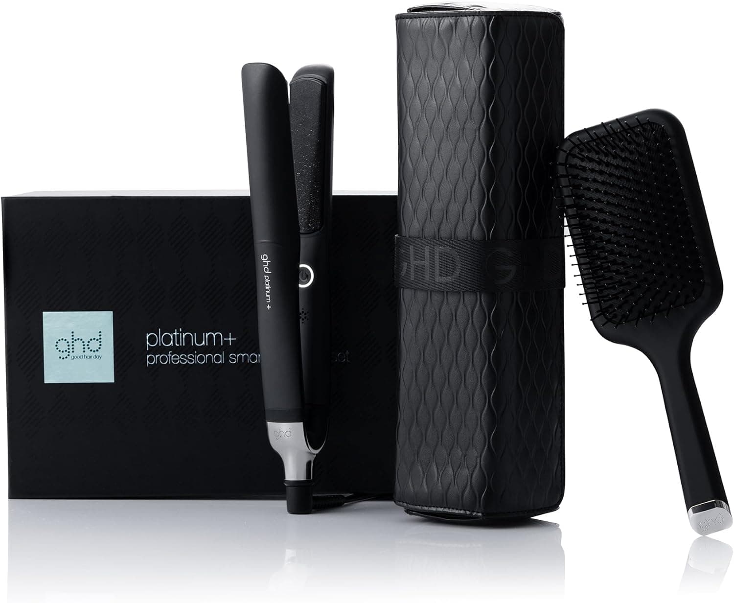ghd Platinado + conjunto de presente - conjunto de presente alisador de cabelo profissional, escova ghd all-rounder e nécessaire resistente ao calor, tecnologia ultra-zone, edição limitada 2024