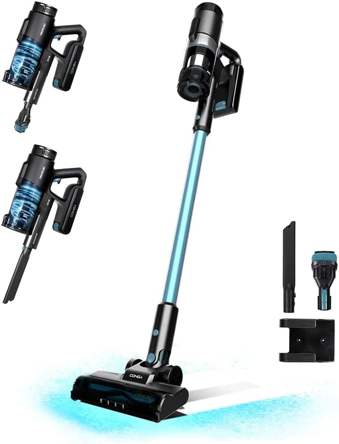 Cecotec Aspirador vassoura 3 em 1 Conga Rockstar 1500 Ray Free. 215 W, 12 kPa, autonomia de 45 minutos, escova mista, depósito de 500 ml, ciclo paralelo, acessório de 2 a 1 e acessórios cantos