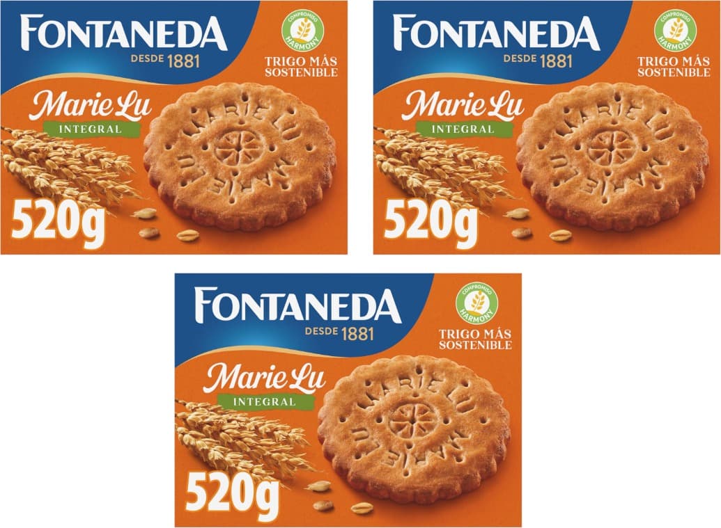 Fontaneda MarieLu Cookies integrais integrais, com 65% de cereais e fonte de fibra de 520 g x 3
