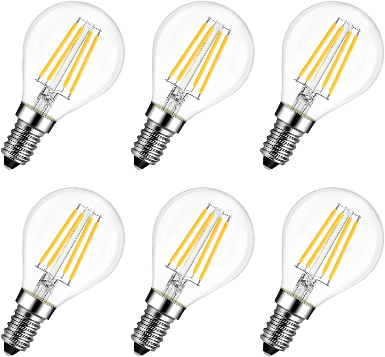 LVWIT Lâmpadas de golfe de filtro LED E14 (casquilho fino) - 4 W equivalente a 40 W, 470 lúmens, branco quente 2700 K. Lâmpada retro vintage, não ajustável, conjunto de 6 unidades