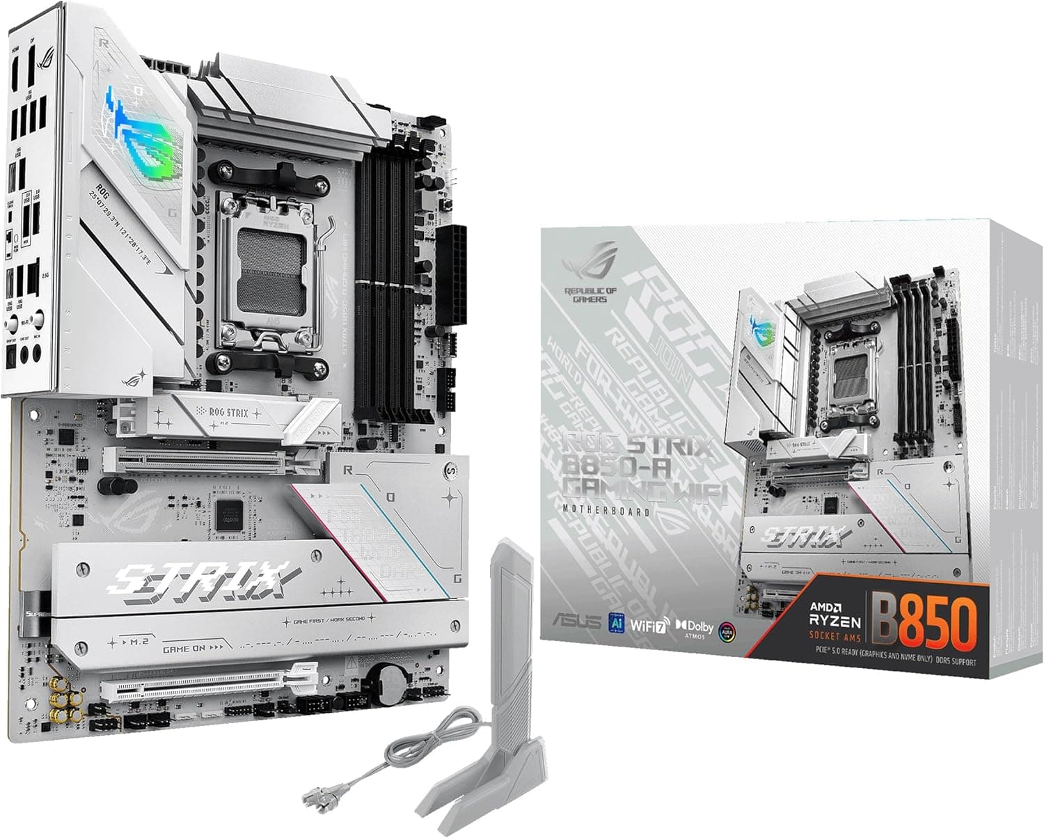 ASUS ROG Strix B850-A Gaming WiFi, placa mãe AMD ATX, 14 + 2 etapas de potência, DDR5, quatro ranhuras M.2, PCIe 5.0, WiFi 7, USB Tipo-C 20 Gbps e Aura Sync RGB