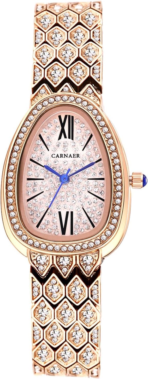 Avaner Relógio de pulso para mulher, relógio de pulso analógico de quartzo, relógio de pulso com strass ultrafino, relógio elegante, C-ouro rosa