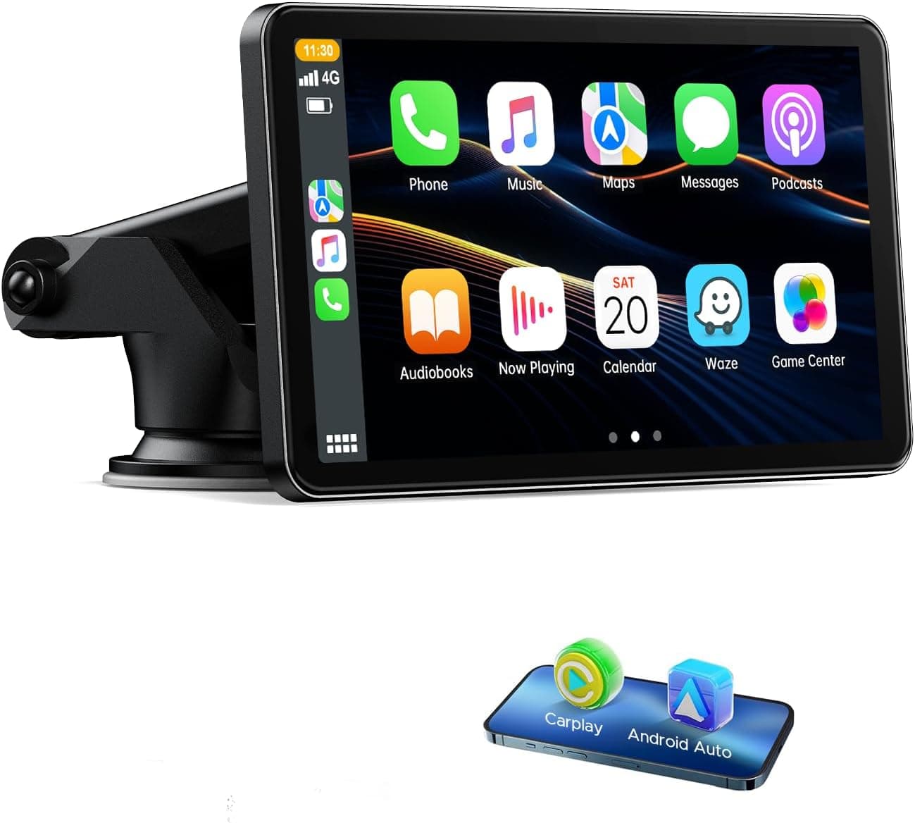 Volam Ecrã para carro com Carplay Android automático sem fios, 7 polegadas ecrã tátil, ligação espelho, navegação, Siri, G00gle assistente de voz, FM, AUX, Bluetooth 5.0