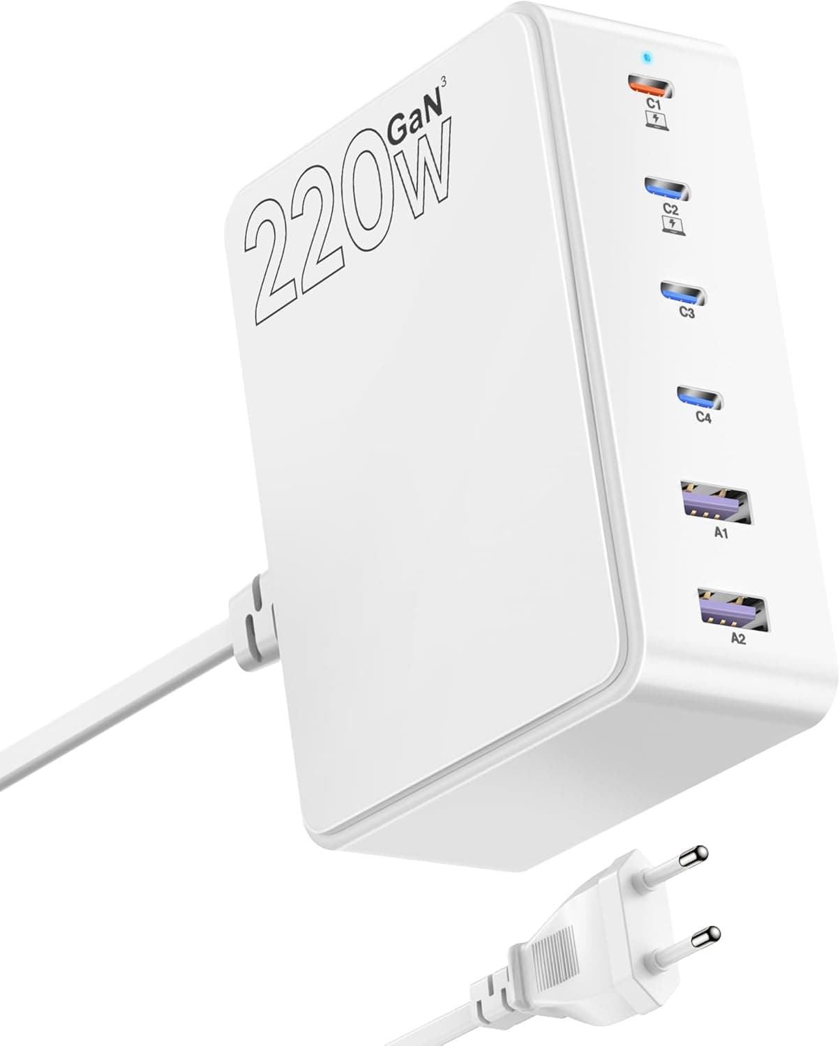Carregador USB C, slitinto 220 W estação de carregamento USB C, carregador USB múltiplo com 4 USB-C e 2 USB-A, estação de carregamento rápido para portátil, carregador USB para MacBook, i Phone, 