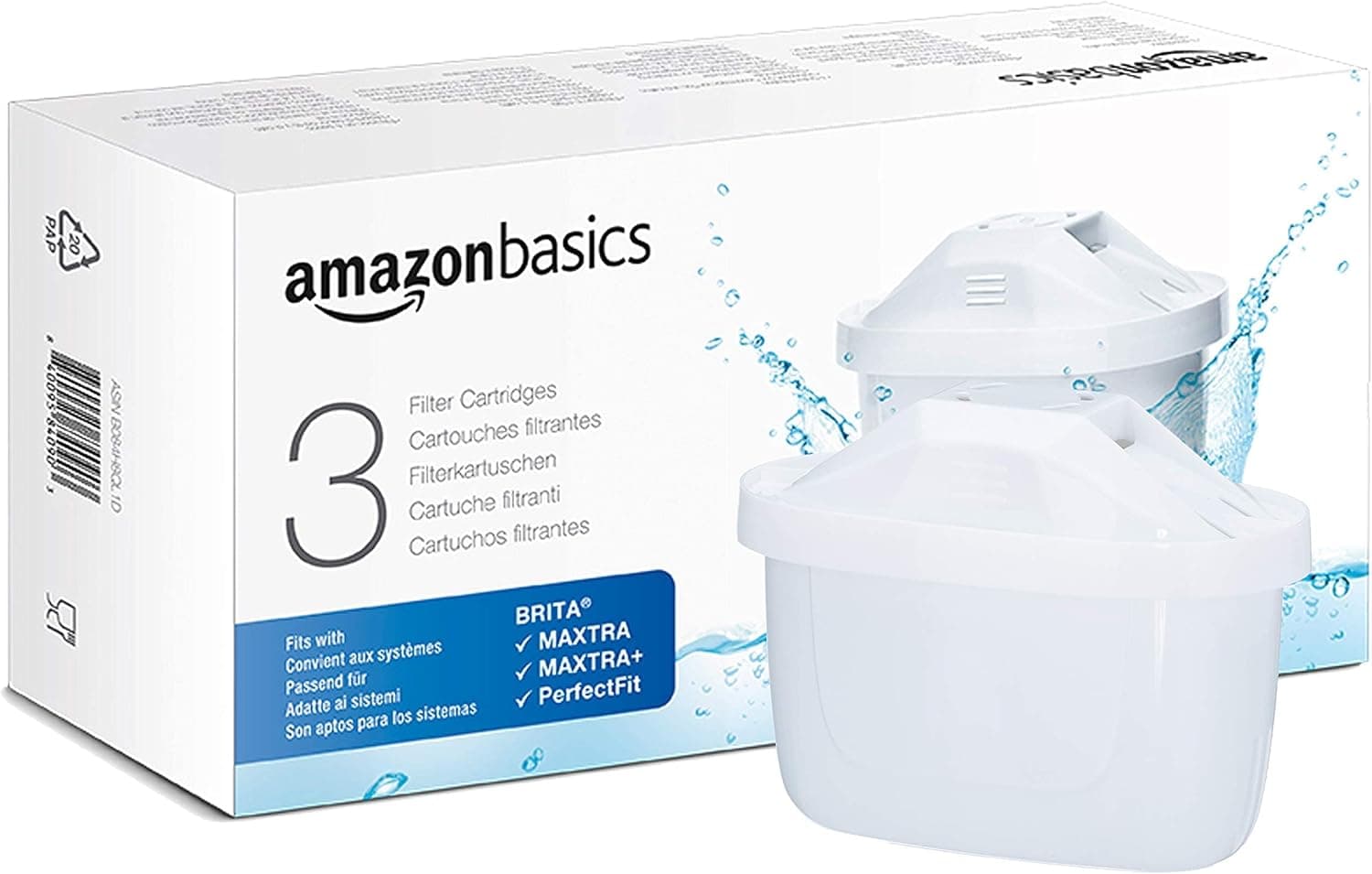 Amazon Basics Cartuchos de filtro de água, adequados e compatíveis com todos os frascos PerfectFit e Jarros, 3 unidades