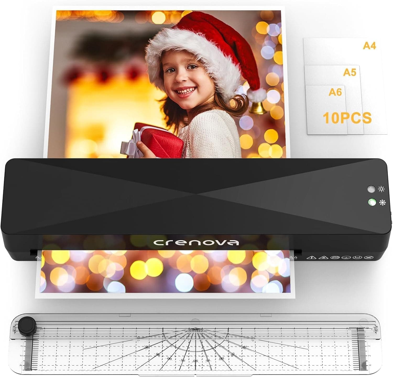Crenova Plastificadora A4, máquina de laminação com guilhotina, modo frio e quente com 10 folhas para lastificar, ideal para escola escritório estúdio fotográfico, preto
