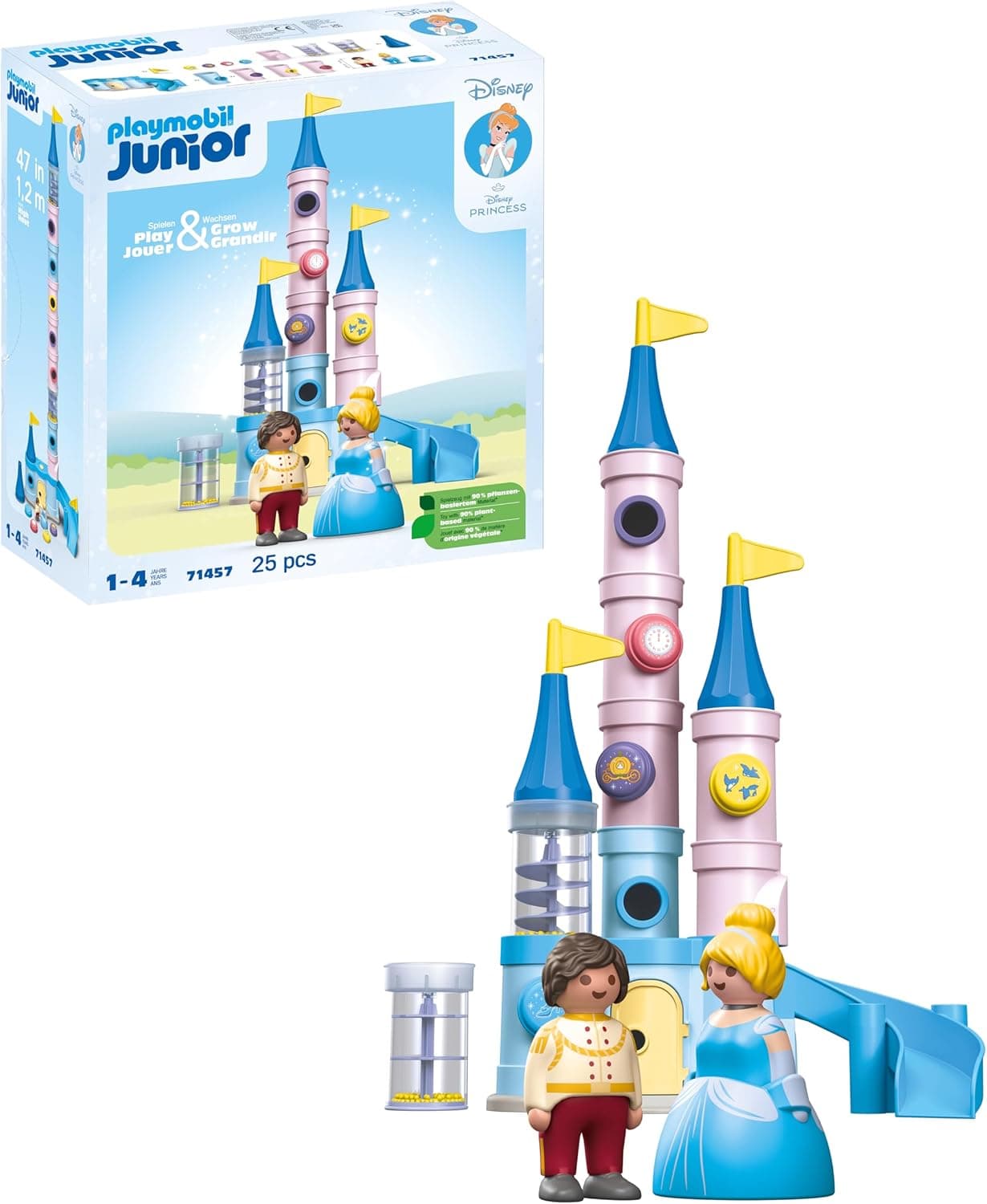 PLAYMOBIL Junior & Disney 71457 | Castelo da Cinderela com escorrega e função de colapso para crianças a partir de 1 ano