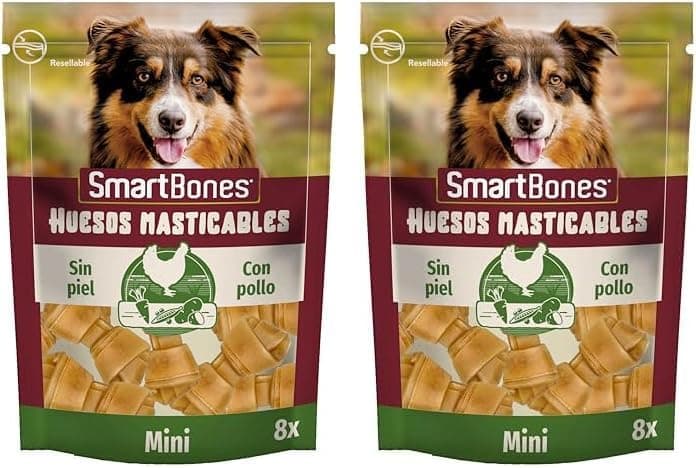SmartBones Mini ossos mastigáveis com sabor a frango e legumes para cães pequenos, ossos de textura macia, 8 peças (embalagem de 2)