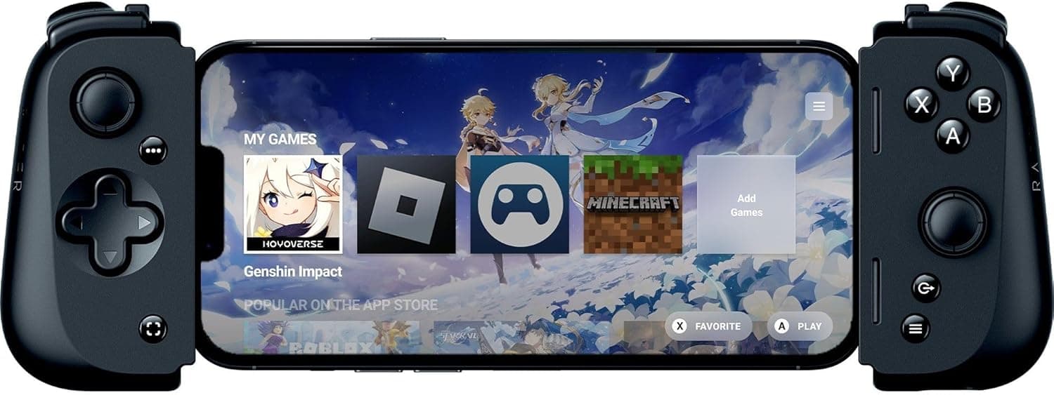 Razer Kishi V2 para iPhone - Comando de jogo, ajuste universal ponte extensível, transmissão de jogos de PC e consola ergonómica, alimentado pela aplicação Razer Nexus, preto