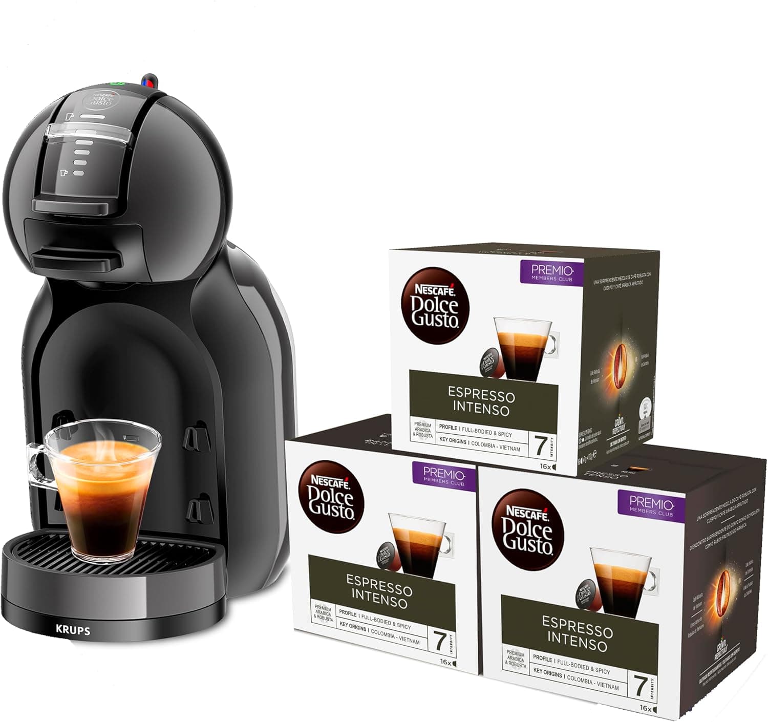 Krups Nescafé Dolce Gusto Mini Me, preto, automático, qualidade profissional, pressão 15 bares, grande variedade de bebidas quentes e frias, 0,8 L, 1500 W, inclui 3 embalagens de café intenso