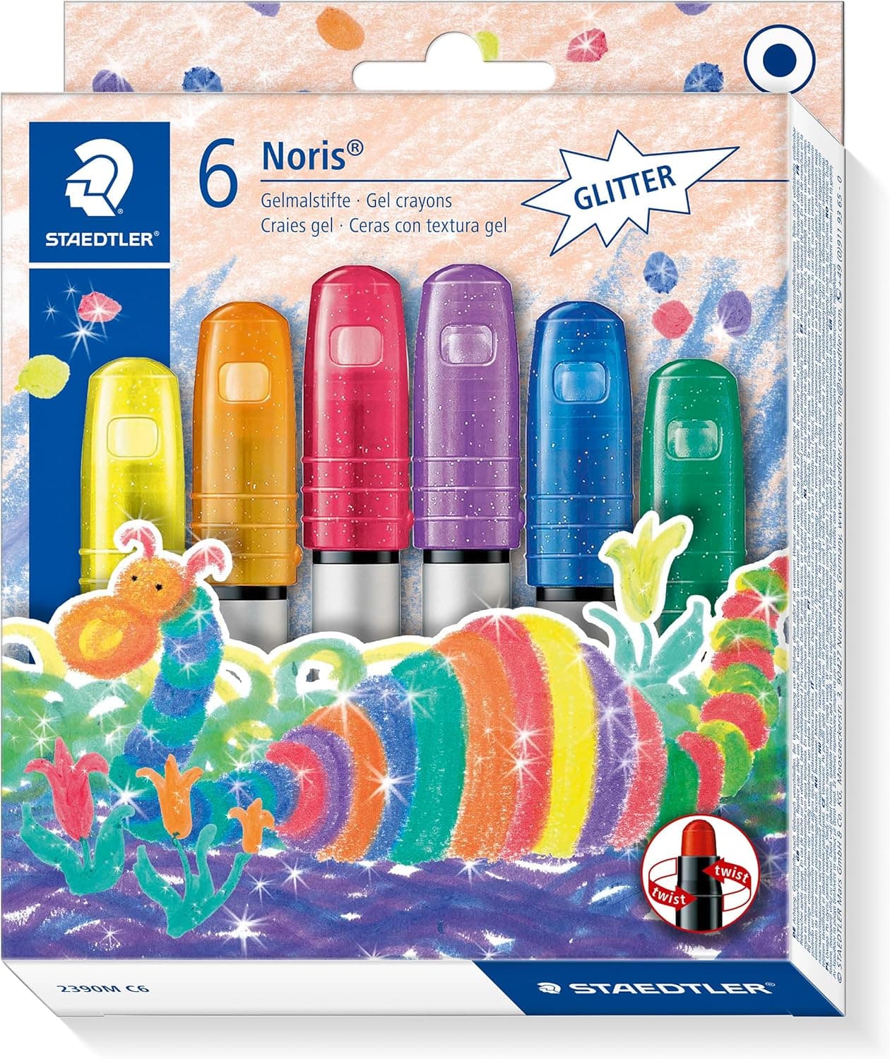 Staedtler Noris Club 2390M C6. Ceras com textura de gel. Pacote com 6 unidades de cores com purpurinas variadas