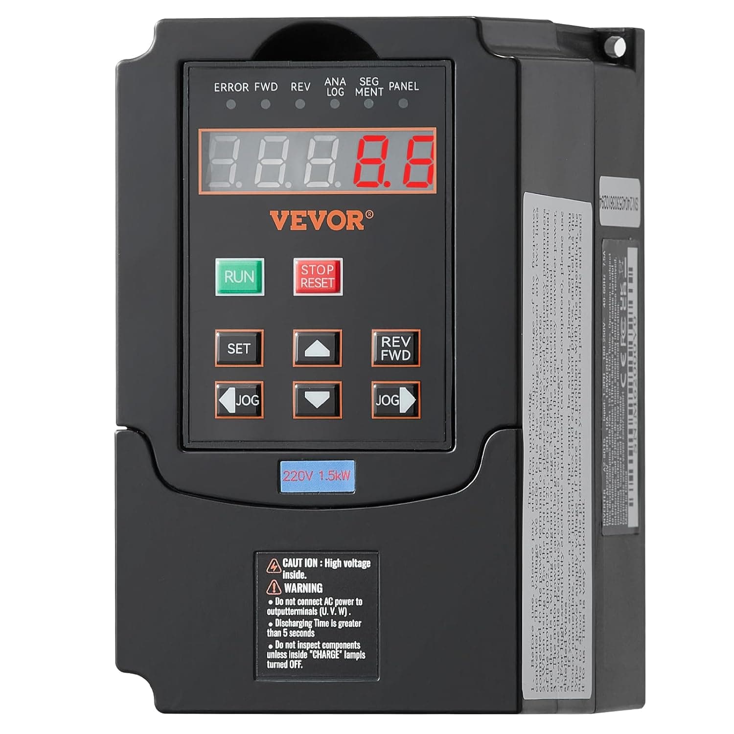 VEVOR Variador de frequência de 2 HP, 1,5 kW, 7,5 A, 1 ou 3 fases, 220 V, entrada de 3 fases, 220 V, variador de frequência, entrada de 40 a 60 Hz, saída de 0 a 400 Hz para controlo de velocidade 138