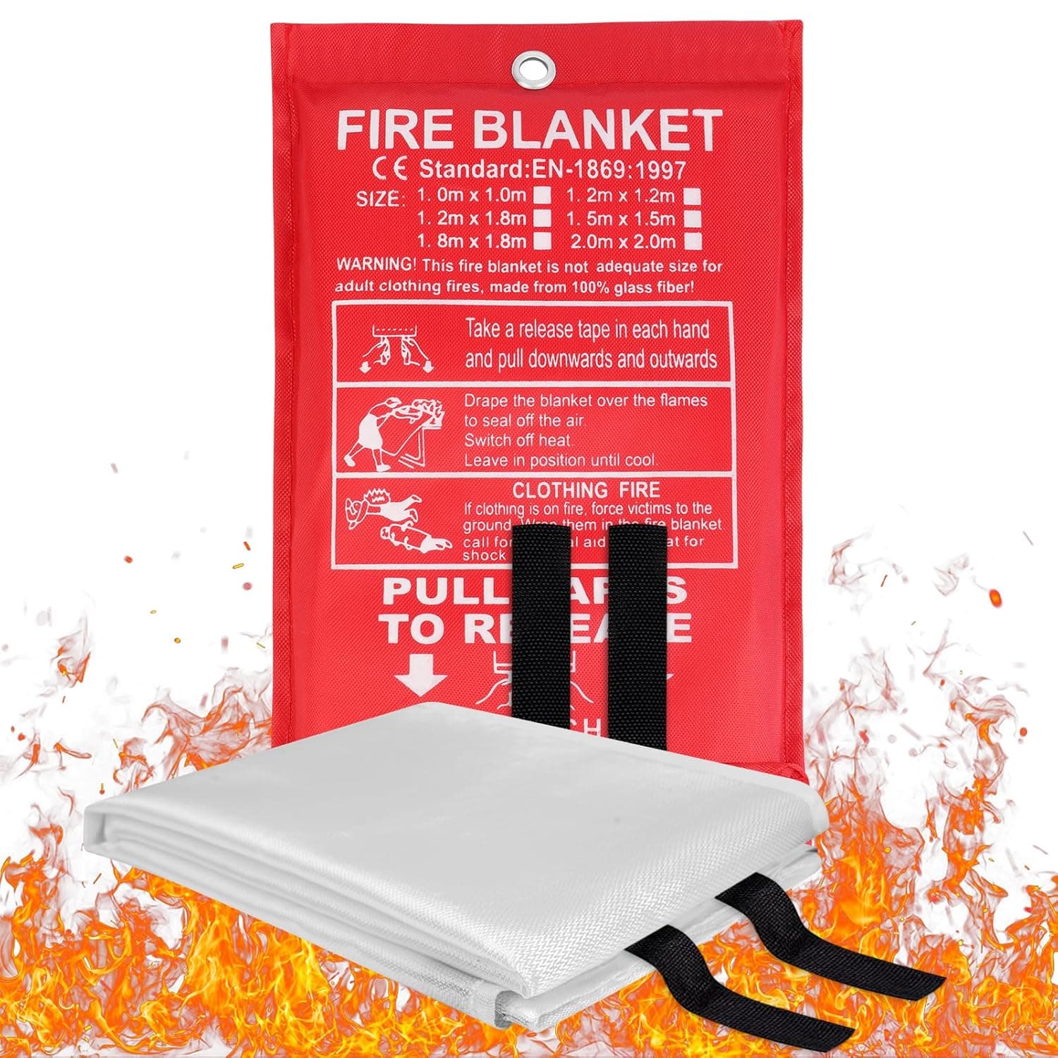 Flintronic Manta ignífugo, manta anti-fogo de fibra de vidro, para sobrevivência de emergência (1 x 1 m)