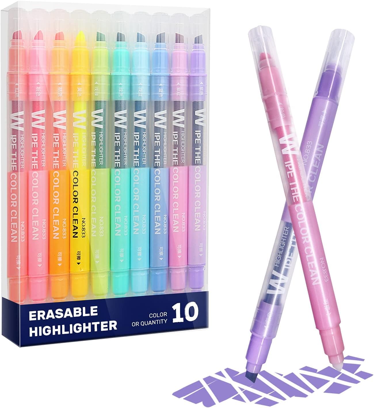 EooUooIP Destaquador apagável, sobremesas pastel com cabeças grossas e finas para uma escrita suave, ponta de cinzel, 10 cores diferentes