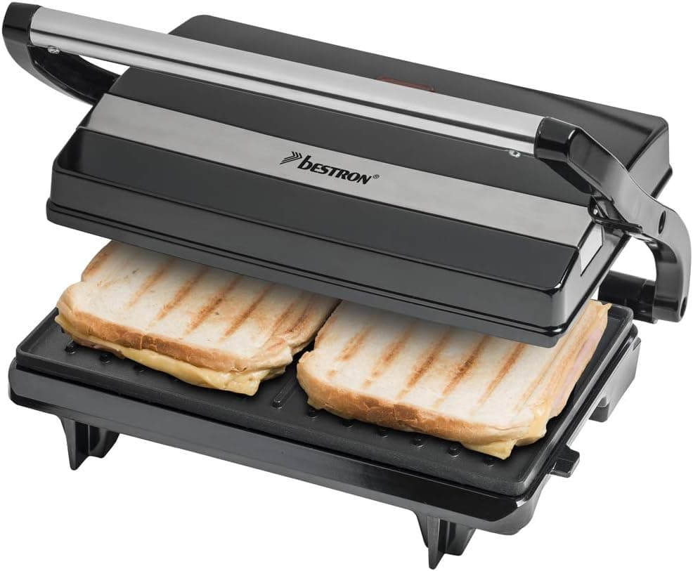Bestron APM123Z Grelha sanduicheira Panini com revestimento anti-aderente, 700 W, plástico metal, preto