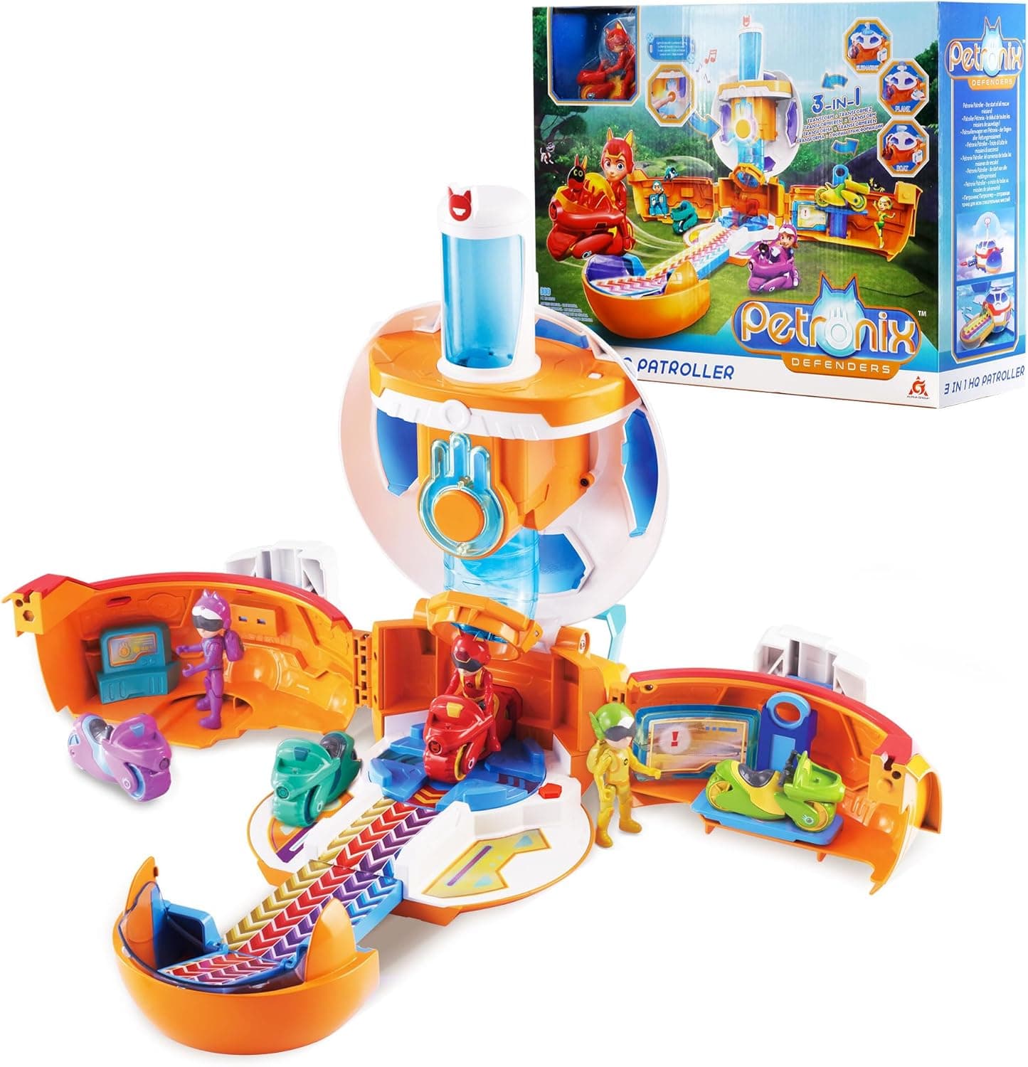 PETRONIX Defenders 3 em 1 Headquarter Transformer Playset, figura de jogo transformável, brinquedo transformador para meninos e meninas, a partir dos 3 anos, EU820410