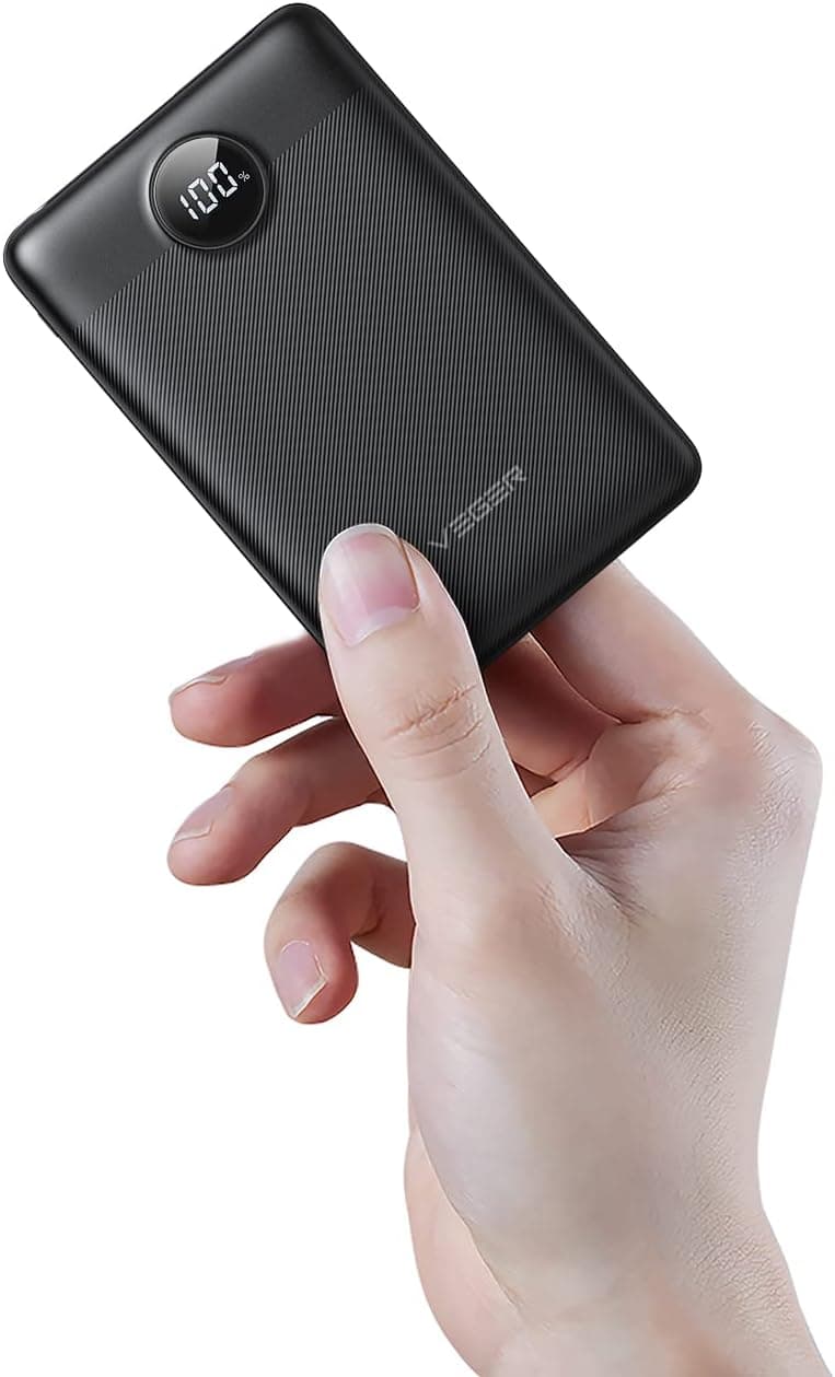 VEGER Power Bank 10000 mAh, 22,5 W Mini bateria externa de carregamento rápido, USB C carregador portátil com 2 saídas bateria portátil com ecrã LED com iPhone, Samsung, Huawei, tablet, casaco