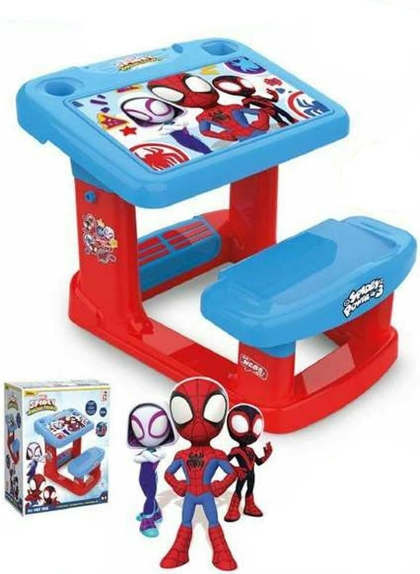 Chicos Pupitre Spidey | Secretária infantil com superfície ampla e compartimentos, inclui 5 folhas do Spidey para crianças a partir dos 24 meses