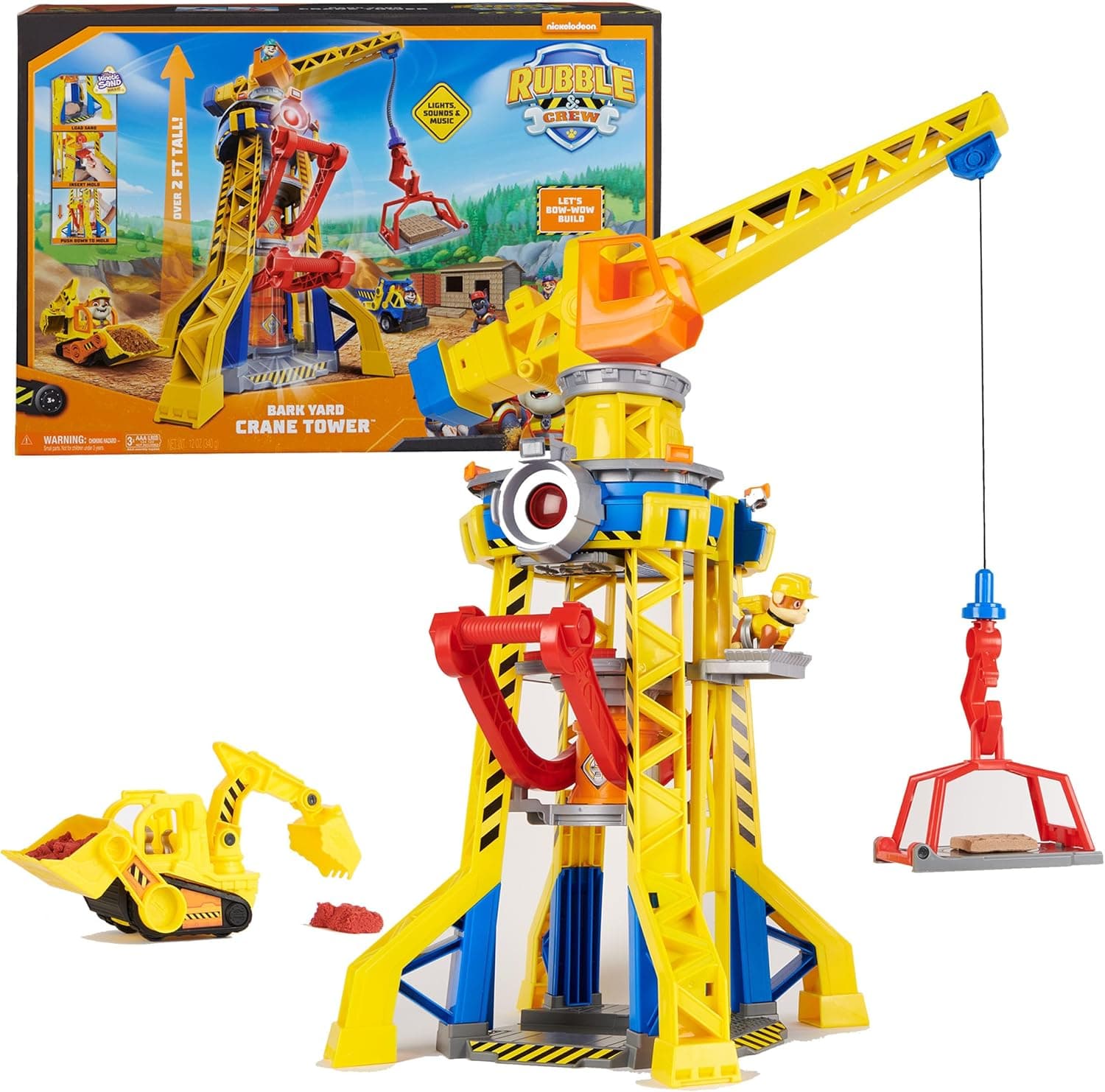 Rubble & Crew - Pacote de guindaste, veículo escavadora, figura de rubble, areia mágica Kinetic Sand e acessórios - Patrulha Canina brinquedos - Jogos Infantis - 6067494 - Brinquedos crianças 3 anos +