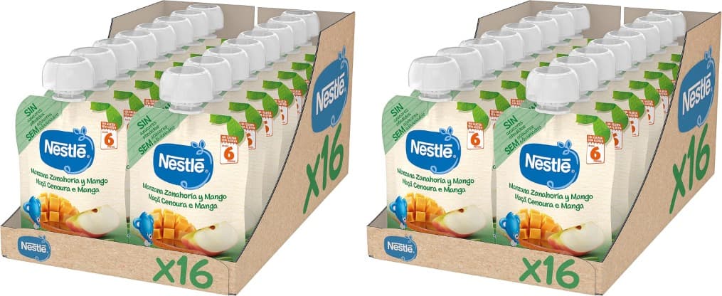 Nestlé Iogolino | Puré de fruta maçã cenoura e manga em saquetas para bebés a partir dos 6 meses, 90 g x 32