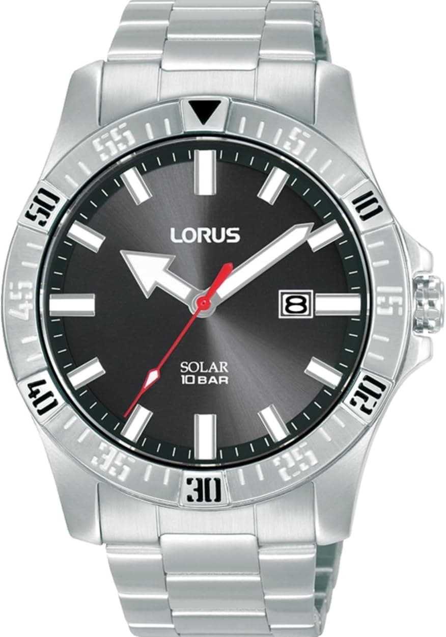 Lorus Relógio analógico para homens de quartzo com correia em aço inoxidável RX377AX9, Prata, pulseira