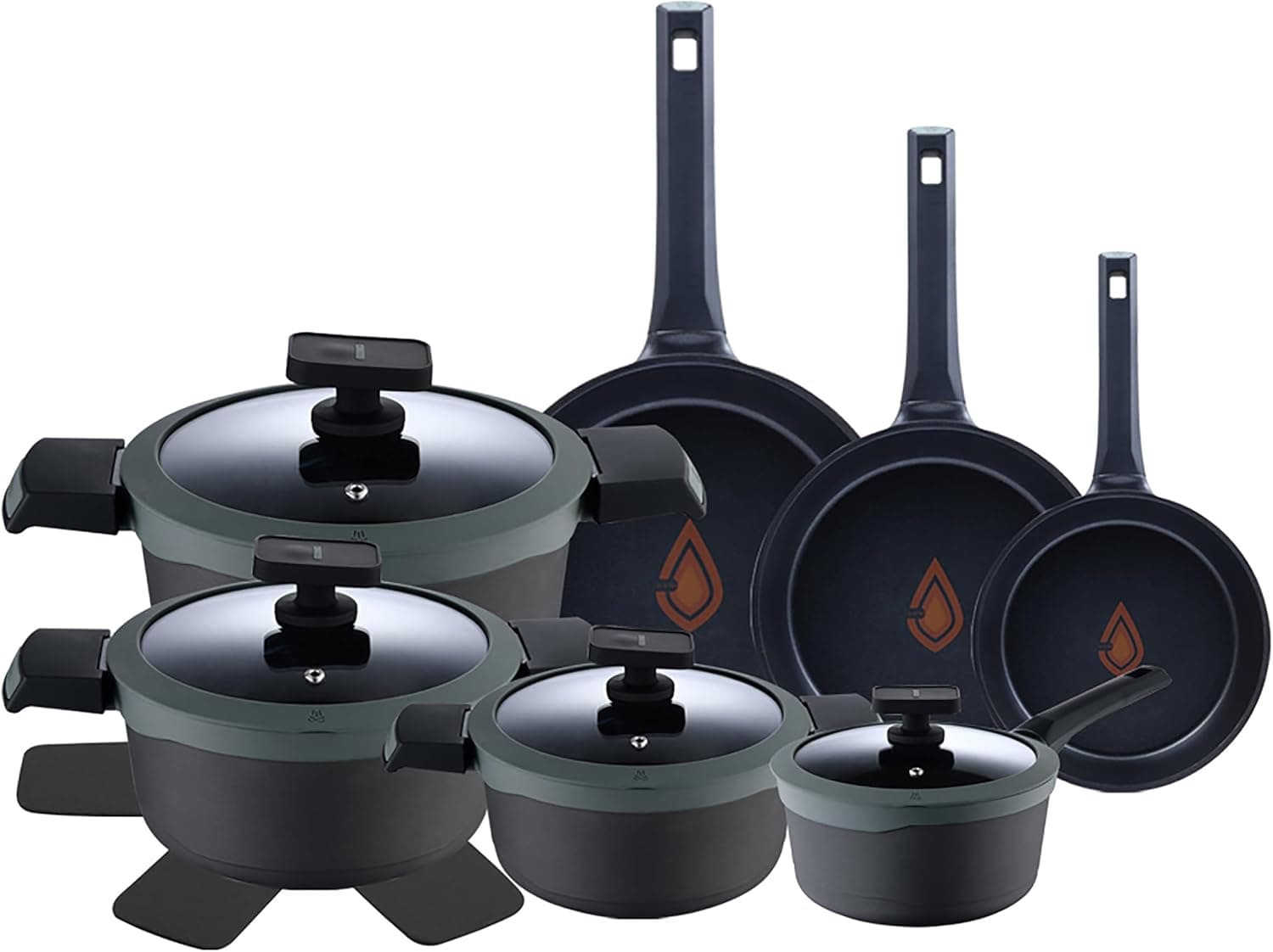 MasterPRO Gastro Reeco | Conjunto de 11 peças com caçarolas e tacho antiaderentes em alumínio reciclado para todas as placas