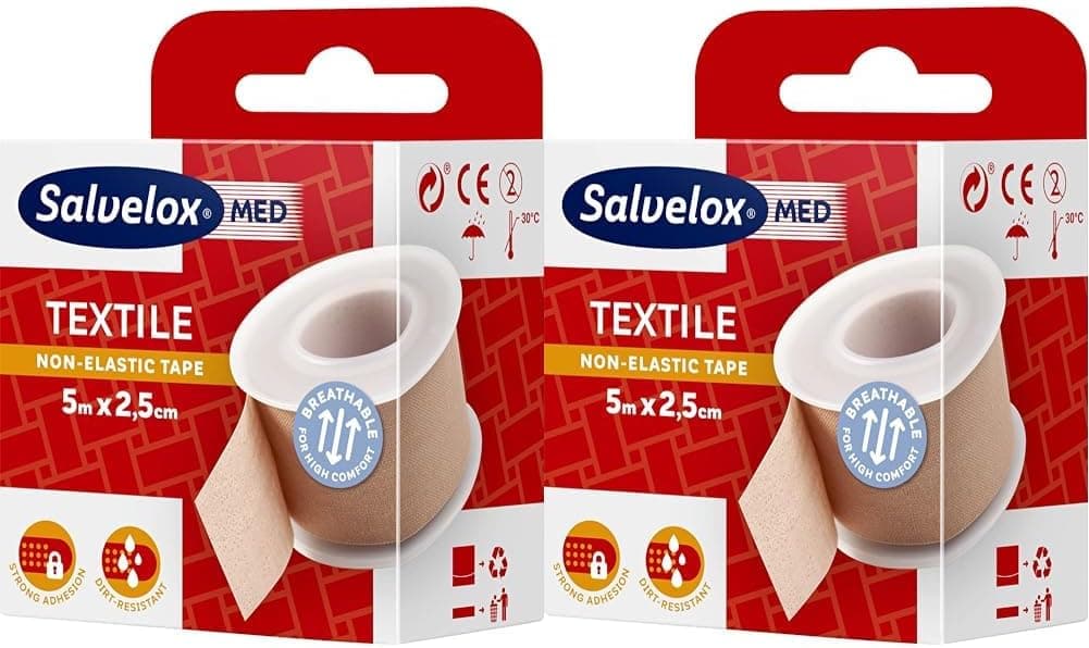Salvelox ® Esparadrapo têxtil | Excelente aderência à pele e resistente à sujidade, cor bege | 5 x 2,5 cm (embalagem de 2)