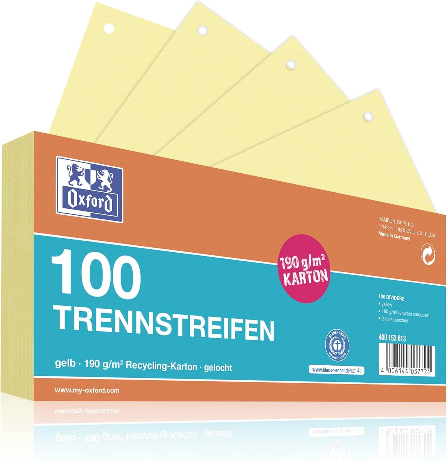 Oxford 100 tiras separadoras de cartão perfuradas, 190 g/m², amarelo